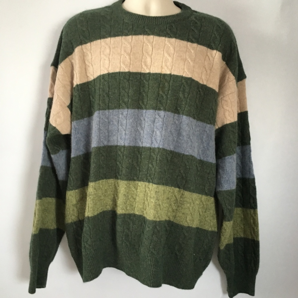 Peter Hadley Men's Wool Sweater Green Creamy 2XL